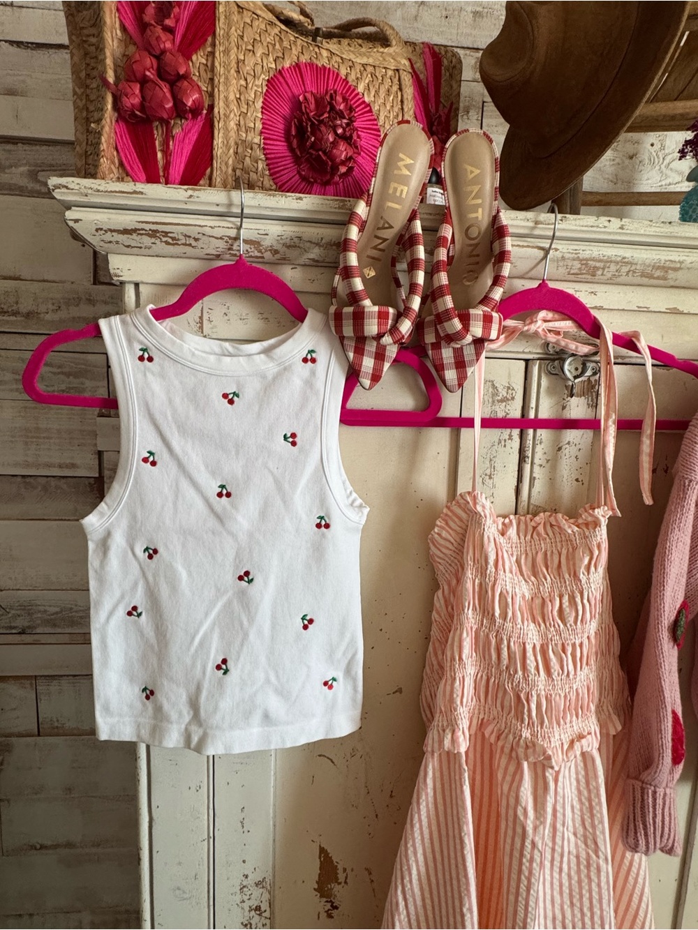 White Cherry Embroidered Sleeveless Tank Top